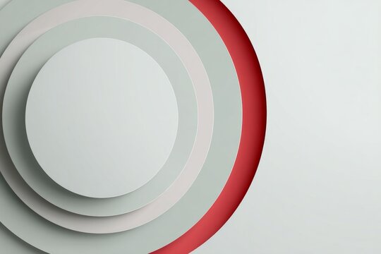 Abstract minimalist circular layers with red accent on gray background