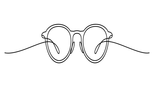 Continuous line drawing of eyeglasses isolated on white background
