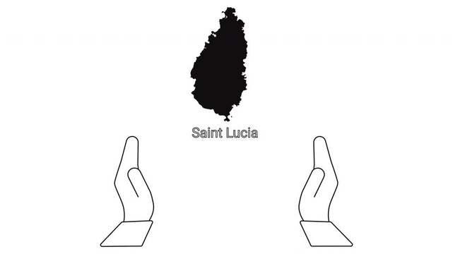 Saint Lucia Map Silhouette with Open Hands Illustration.