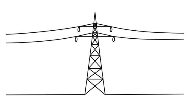 High voltage electricity pylon with power lines