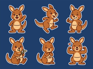 Cute kangaroo cartoon character collection with joyful poses and expressive emotions. Kawaii Australian animal vector set for stickers and kids designs © Amie