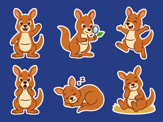 Cute kangaroo cartoon character collection with joyful poses and expressive emotions. Kawaii Australian animal vector set for stickers and kids designs © Amie