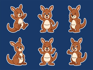 Cute kangaroo cartoon character collection with joyful poses and expressive emotions. Kawaii Australian animal vector set for stickers and kids designs © Amie