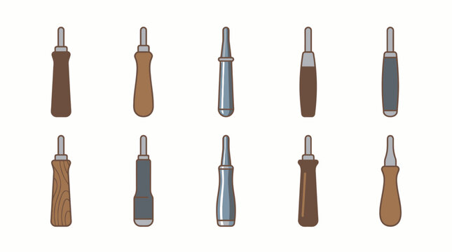 Set of 10 Roasting Bean Trier Handles in Flat Vector Style for Specialty Coffee Production and Quality Control Sampling