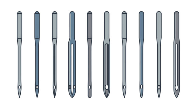 Set of 10 Overlock Serger Needles in Flat Vector Style for Textile Manufacturing and Professional Sewing Quality