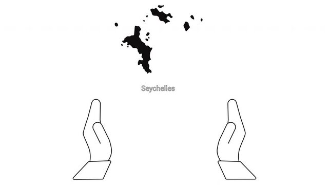 Seychelles map outline with open hands illustration.