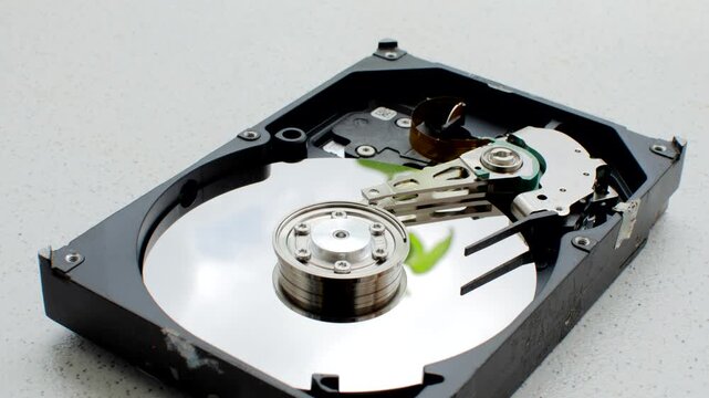Close-up of a computer HD on a minimalist surface, ready to enhance its capabilities. Computer HDD, symbol of advanced storage, standing out on a simple and functional surface.