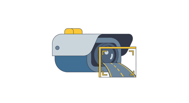 Security Camera Monitoring Traffic Road for Smart City Safety Surveillance Illustration