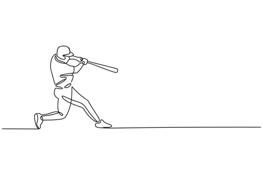 Baseball player swinging bat continuous line drawing line art white background single baseball competition recreation illustration minimalist silhouette sporting