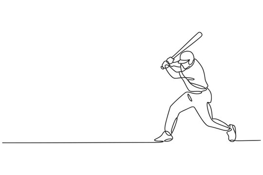 Baseball player swinging bat continuous line drawing line art white background single baseball competition recreation illustration minimalist silhouette sporting