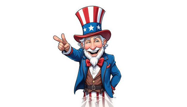 Cartoon uncle sam pointing with a cheerful expression isolated on white background