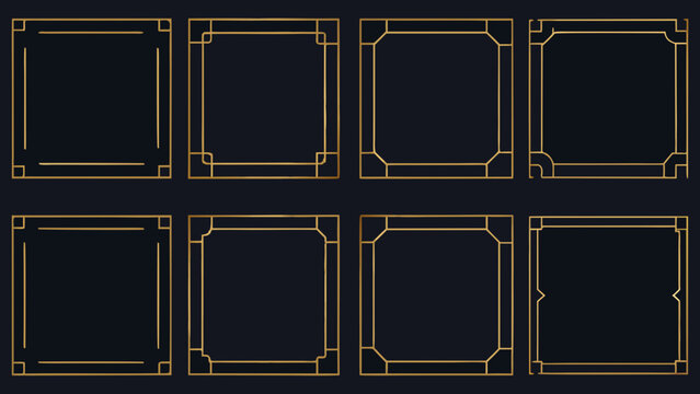 Geometric gold frames arranged in a grid a decorative art deco style vector illustration golden ornate rectangles borders pattern design vintage