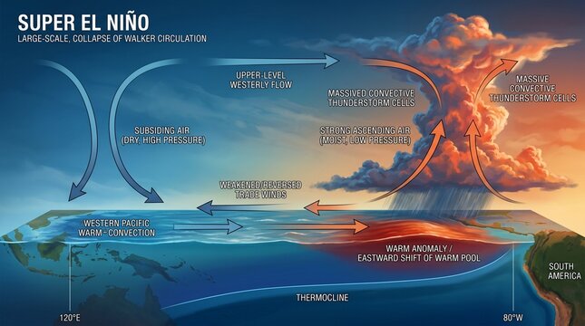 Super El Ni&ntilde;o Super El Nino Weather Phenomenon Explained with Walker Circulation Collapse