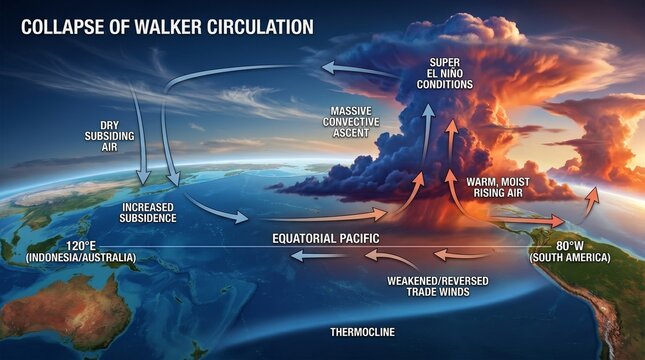 Super El Ni&ntilde;o Collapse of Walker Circulation and Super El Nino Conditions in Equatorial Pacific