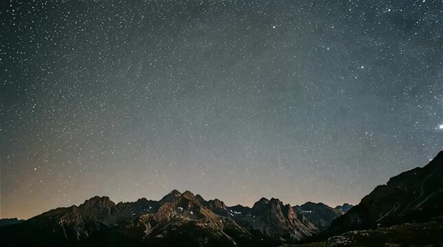 Stunning night sky view over the majestic mountain range with stars.
