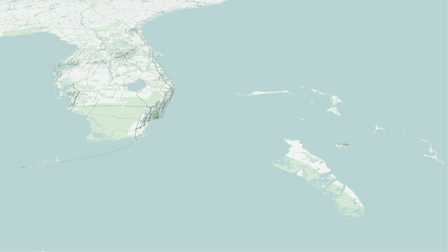 Modern minimalist vector map of Florida and the Bahamas. High-quality scalable illustration of Miami city grid, Florida Keys archipelago, Nassau waterfront for posters and design.