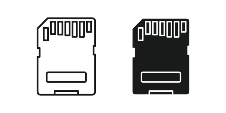 Two s d memory cards black and white outline style