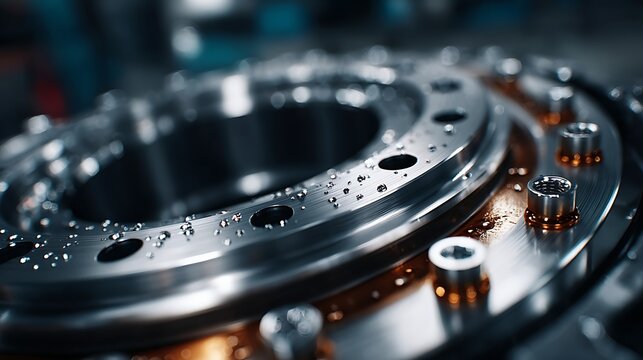Metallic engine parts glisten under focused light highlighting complex mechanical textures wallpapers
