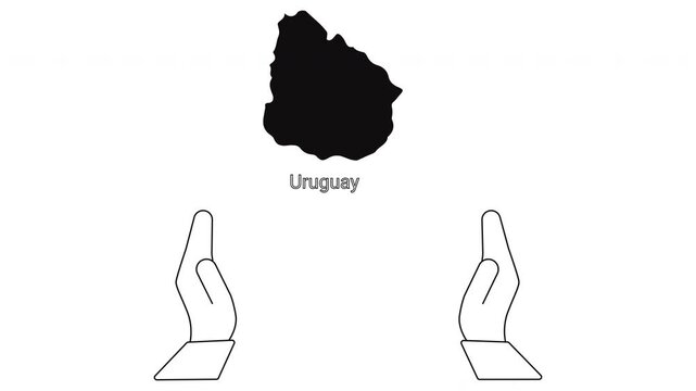 Uruguay map outline with open hands illustration.