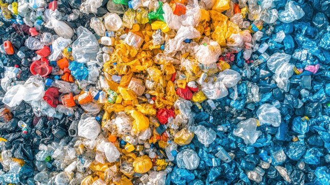 Vibrant Plastic Waste Accumulation at a Recycling Facility, Illustrating Environmental Pollution and Resource Management Challenges