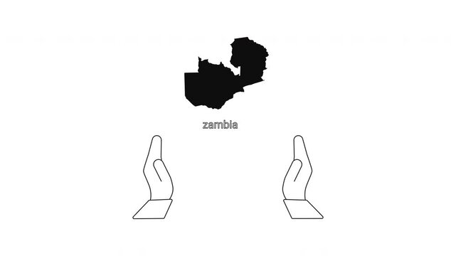 Zambia Map Outline with Open Hands Symbolizing Support and Welcome.