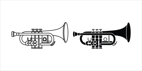 Two black and white of a trumpet with detailed valves © FulneharStock