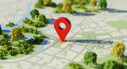 Naklejka premium 3D navigation map background with red location pin icon
