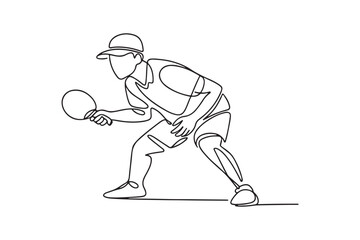 Fototapeta premium Minimalist one line art of male ping pong player in action.