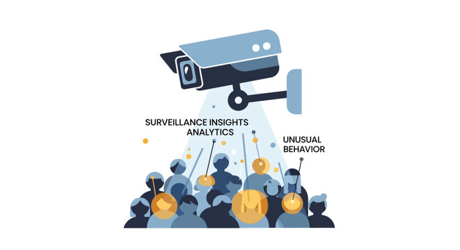 AI Surveillance Camera and Data Analytics Scanning Crowd for Unusual Behavior