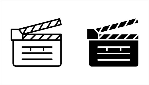 Clapper board vector icon set. Open movie clapboard icon on white background