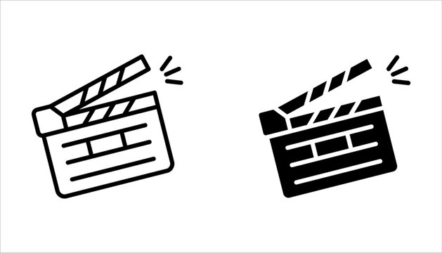 Clapper board vector icon set. Open movie clapboard icon on white background