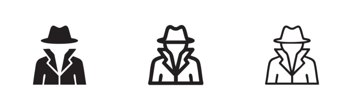 Detective or spy anonymous icon set