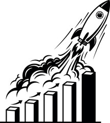 Fototapeta premium Rocket ship launching over bar graph representing rapid business growth and success
