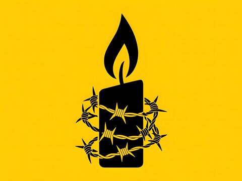Candle wrapped in barbed wire, symbol of human rights and freedom, vector illustration