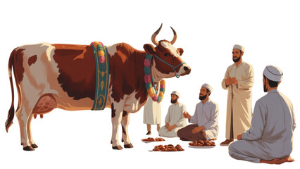 Farm animals including cow, bull, and sheep in a rustic barn setting Vector © MST SUETI