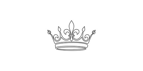 Elegant royal crown line art icon with a fleur de lis symbol representing luxury and power for heraldic design and vintage logo branding projects Vector, illustration © Continues One Line D