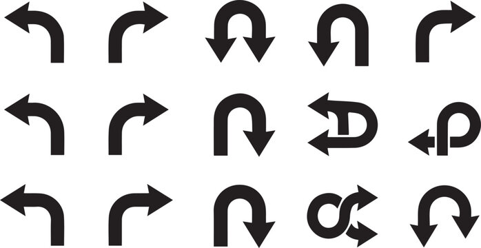 Arrow Navigation Icon Set Undo Redo Direction Silhouette Vector Illustration Collection