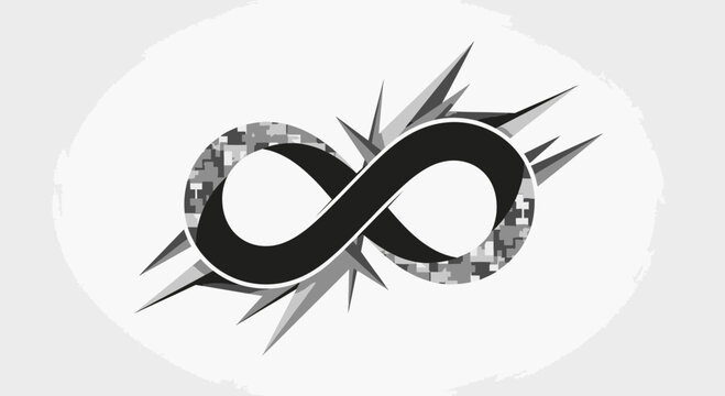 Abstract Infinity Symbol with Geometric Digital Noise Pattern