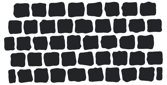 A pattern of black cobblestones arranged in rows and columns on transparent background