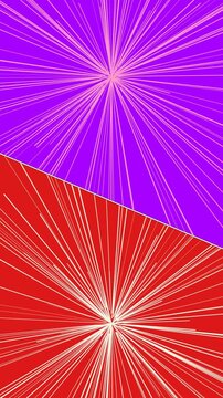 Ink brush speed lines manga action radial zoom on split purple and red background with jittery white streaks for comic book transitions