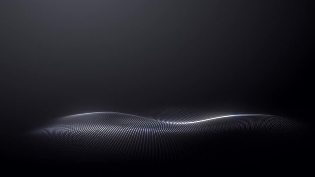 Silver radial podium stage smooth grey displacement and spinning particle surface. Abstract space landscape with centrifuge gyration, bending wave relief and 360 movement, seamless loop 4K 60 fps.