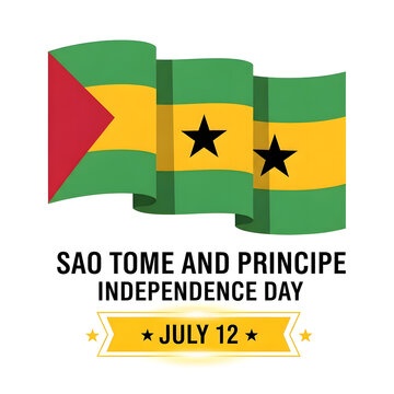 Celebration of Sao Tome and Principe Independence Day with National Flag and Stars on July 12