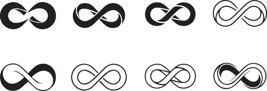 Infinity Symbol Icon Set Endless Loop Abstract Connection Silhouette Vector Illustration Collection