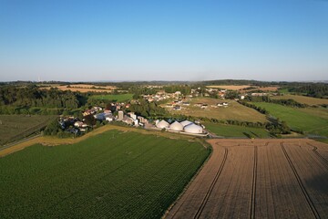 Naklejka premium biogas production, biogas plants, bioenergy,aerial panorama landscape view of bio gas production facility and powerplant,European energy crisis,green renewable energy in Europe