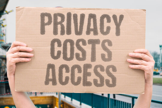 "Privacy Costs Access" Identity checks spread everywhere. PRIVACY. ACCESS. VERIFICATION. LOGIN. TRACKING.