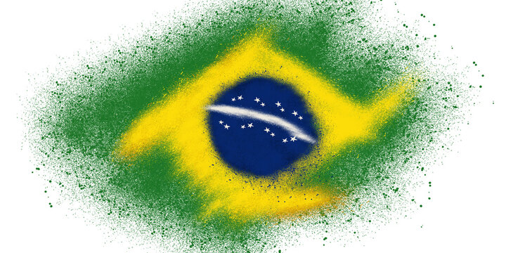Abstract spray paint brazil flag with splatter effect isolated on transparent background