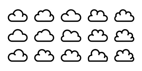 Obraz premium Clouds hand-drawn set with black line art and various shapes featuring white, weather, sky with nature and illustration elements for vector,