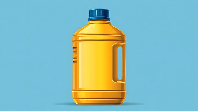 Yellow Plastic Container with Blue Cap on Light Blue Background.