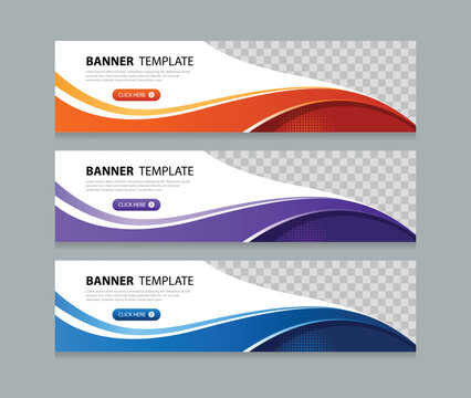 three  horizontal web banner design background template. Suitable for web and social media ads. Vector illustration file with Space to add pictures.