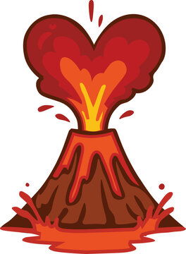 Volcano Eruption Vector Illustration &ndash; Heart-Shaped Lava Cloud Design
